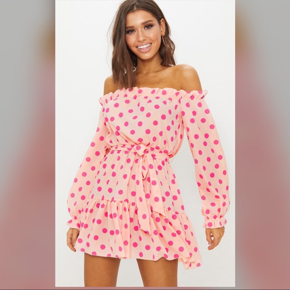 Pretty little thing NWT Dusty pink polka dot dress